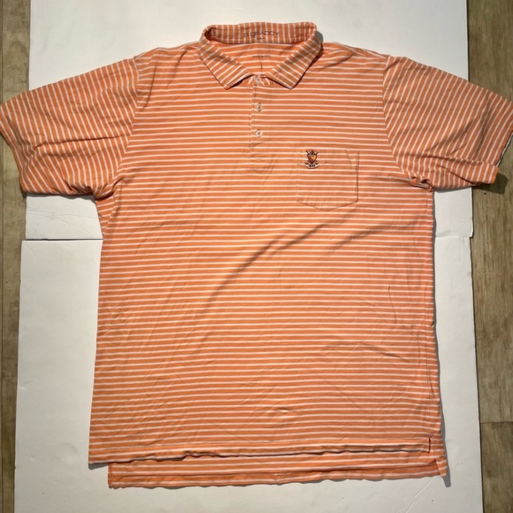 B Draddy Polo Shirt Adult Large Orange Striped Lightweight Golf Logo Preppy Mens